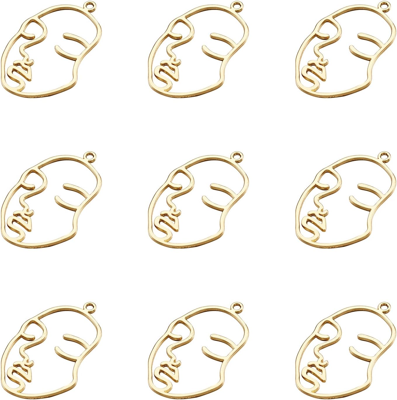 Craftdady Abstract Face Open Bezel Pendants Human Open Back Bezel Pendants Golden Blank Hollow Frame Profile Head Geometric Dangle Charms for UV Resin Press Flower Necklace Jewelry Making