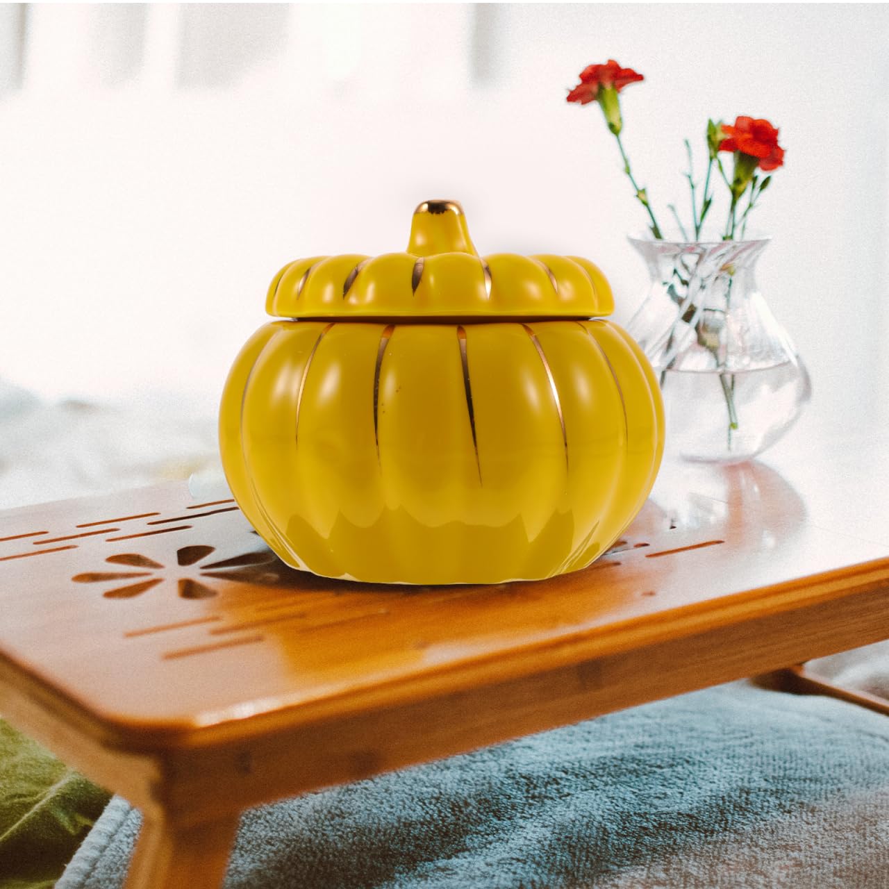 Cabilock Tazón De Calabaza De Cerámica con Tapa 4.33 Pulgadas para Sopa Y Postre Decorativo para Halloween Cocina Y Hogar