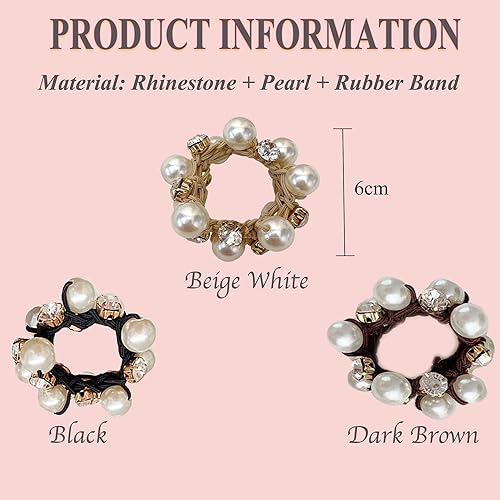 Miniatura 2 de Lazos para el cabello con diamantes de imitación y perlas para mujeres y niñas, bandas elásticas para el cabello, bandas elásticas para el cabello