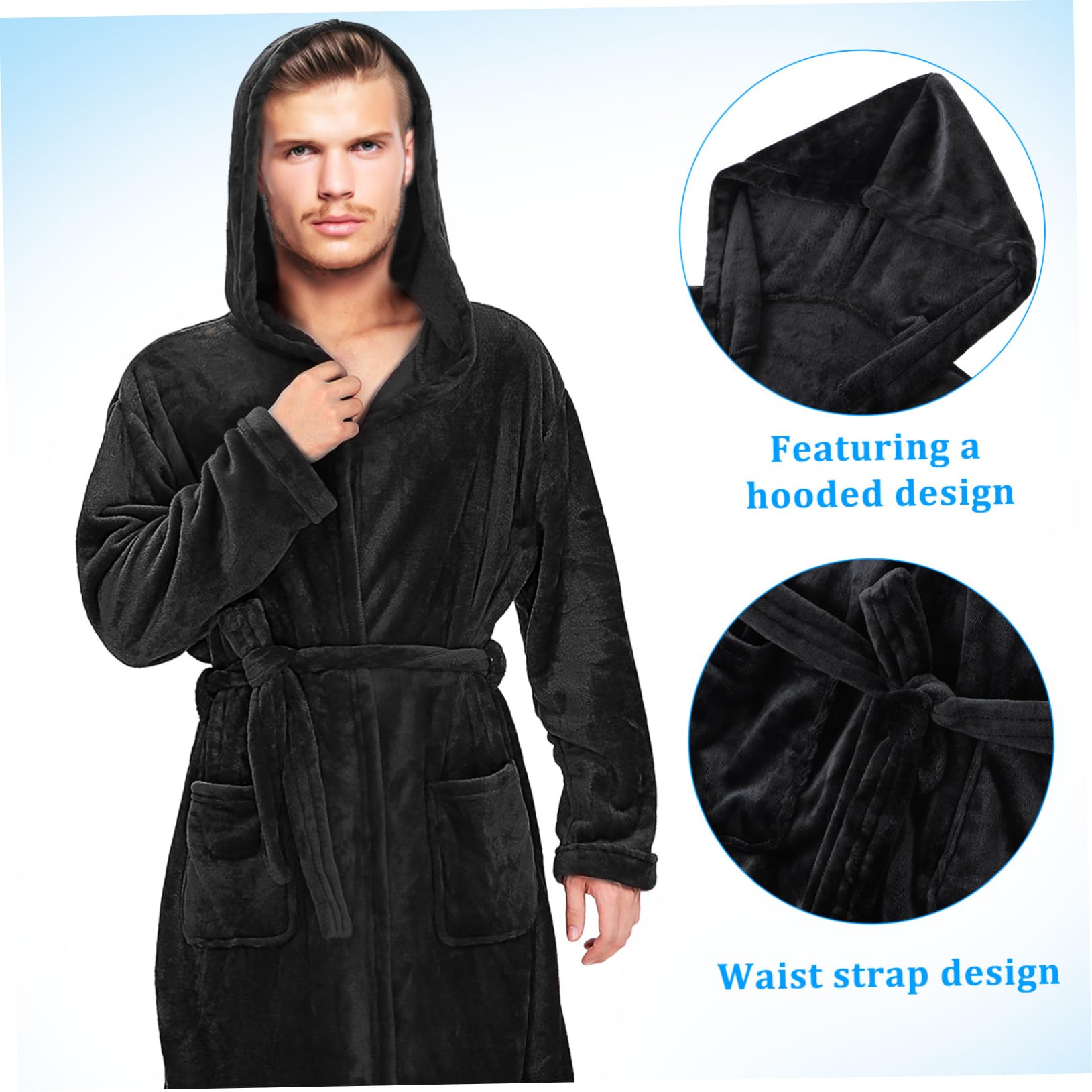 Peignoir de Bain à Capuche Noir pour Homme, Polyester, Taille Unique