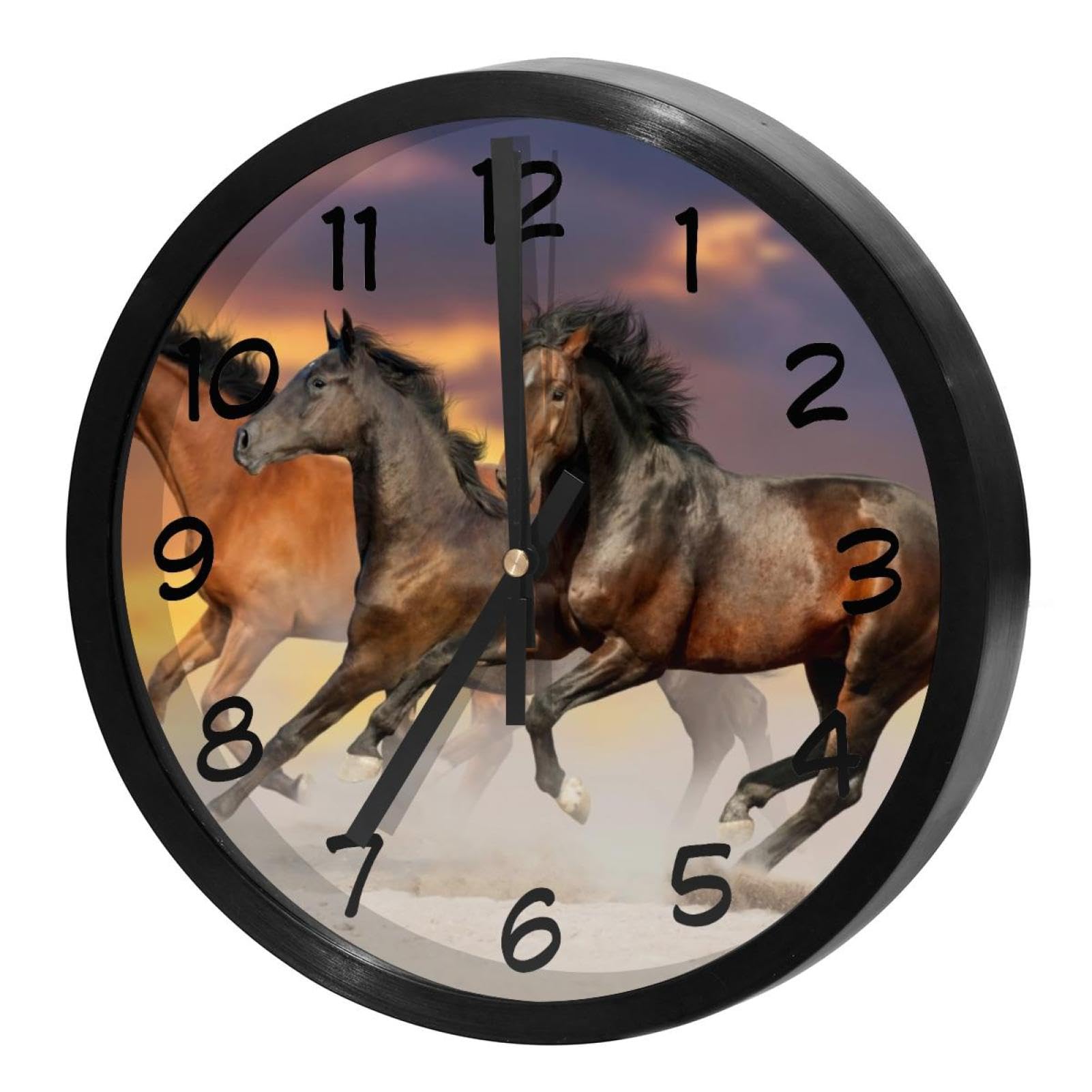 Horloge murale silencieuse à quartz Trois chevaux décor de bureau