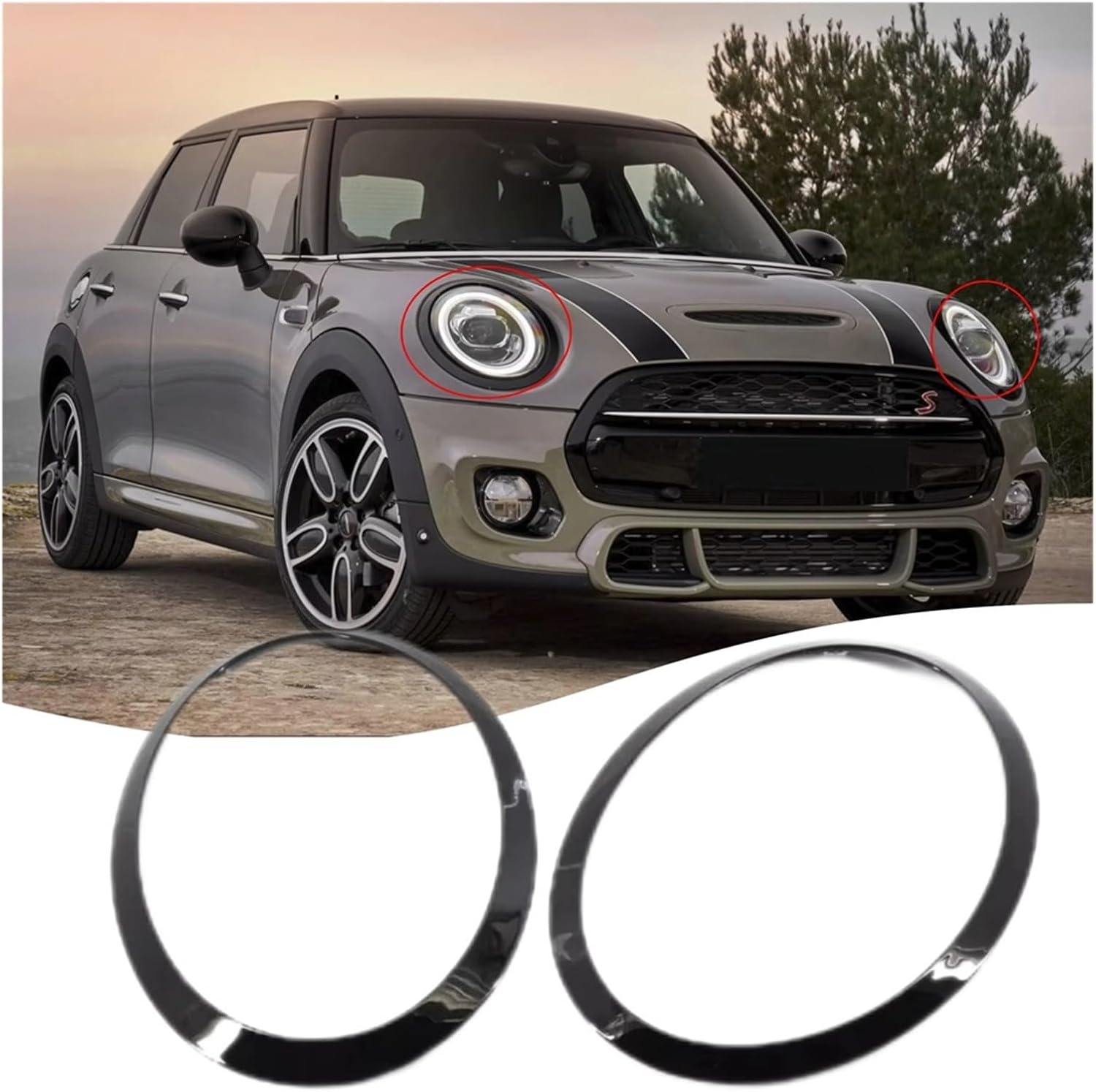Headlamp Bezel Tail Light Trim Ring Chrome Compatible For Mini Cooper F55 F56 F57 with Installation Tool(4pc)