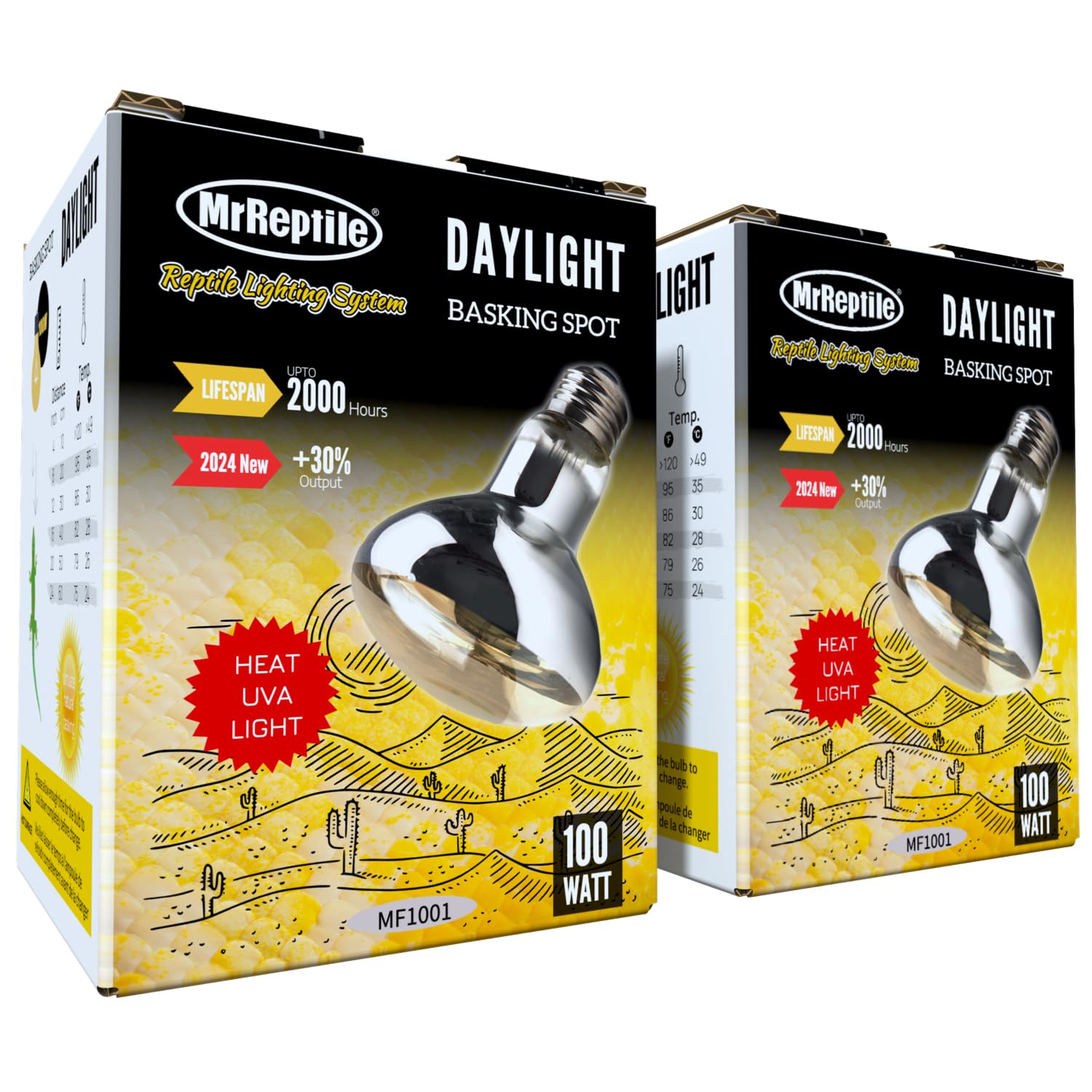 MRREPTILE Reptile Heat Lamp Bulbs, 2-Pack 100W Daylight Basking Bulbs, Reptile Basking Lamps, Bearded Dragon Basking Light, Simulated Natural Basking