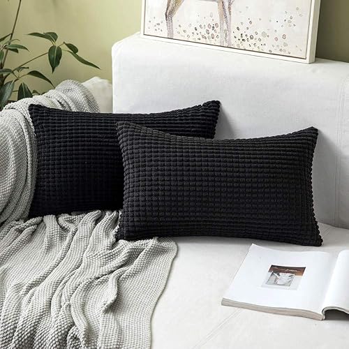 MIULEE Paquete de 2 fundas de almohada de 12 x 20 pulgadas, color verde, de pana súper suave, decoración del hogar, sofá, dormitorio, sala de estar