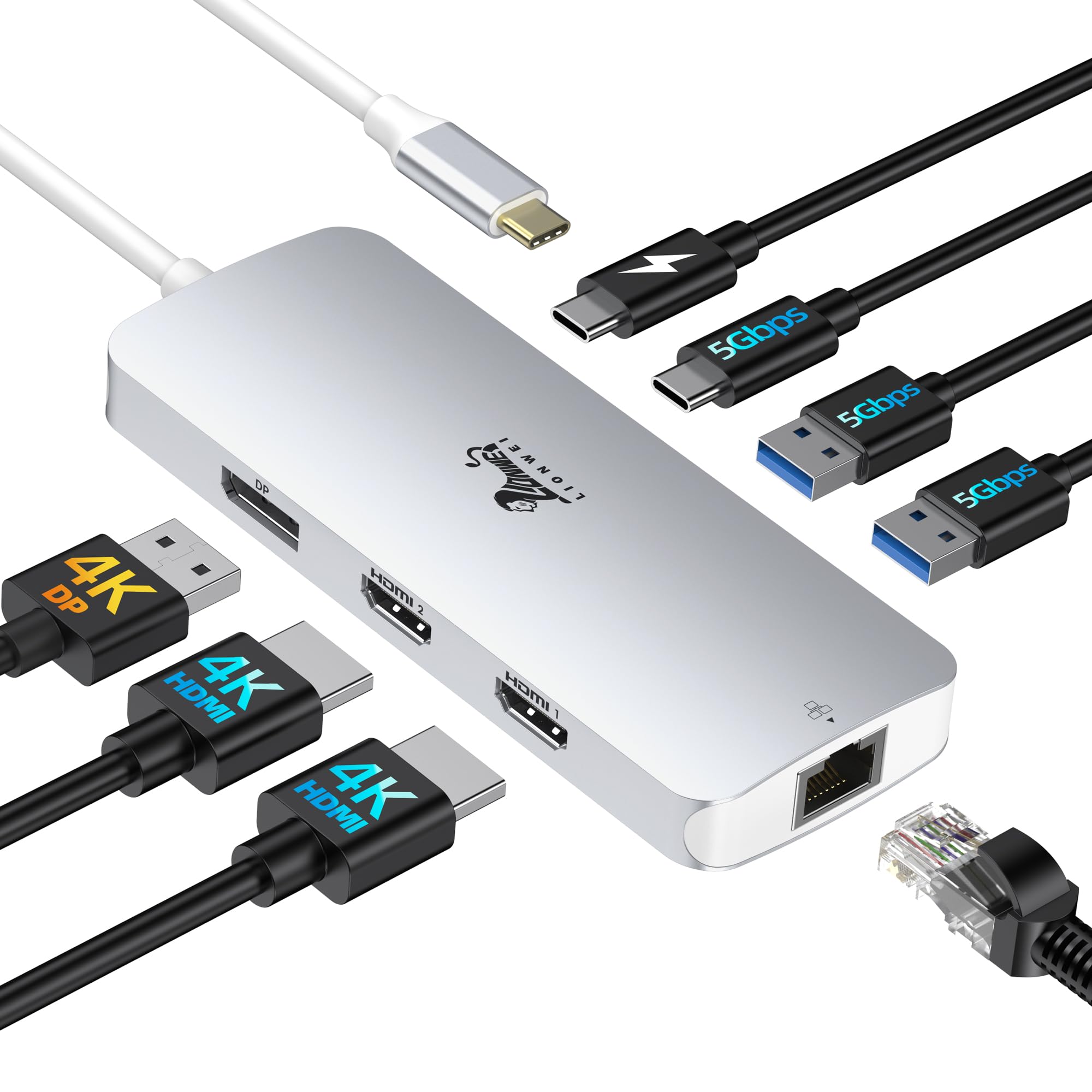 USB-C Dockingstation 3 Monitore Laptop Docking Station 2 Monitore USB C Hub Dual HDMI, DisplayPort