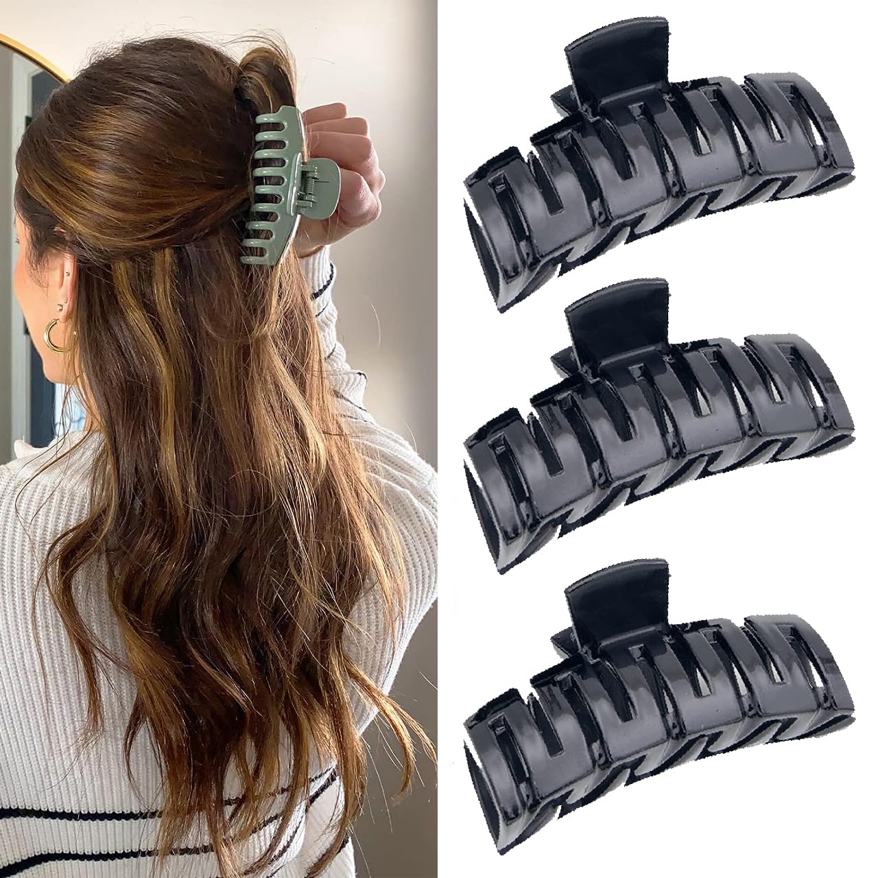 BIRDWARE Big-Size Black Color Imported Acrylic Material Stone Butterfly hair Clips For Women (Pack of 3 Pc, Black Colour) | hair clutchers (B07W4WW9ST) Amazon Price History, Amazon Price Tracker