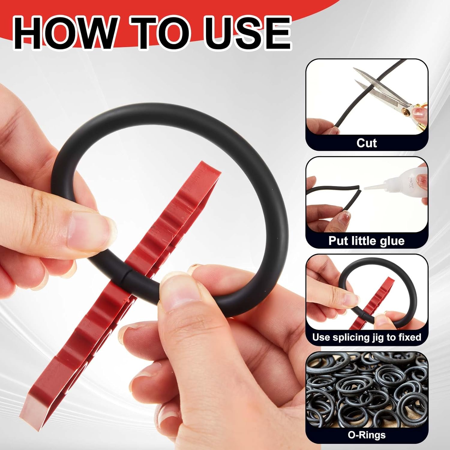 Nuanchu Buna-N O Ring Splicing Kit 70a Nitrile Rubber O Ring Cord Kit with 9 Sizes Rubber Strips Cutting Block Knife Glue Clamp Gloves for Automotive Hydraulic Plumbing Scuba Repair