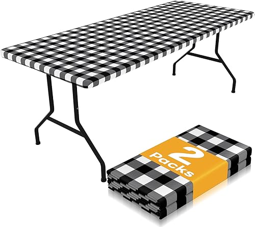 Smiry Mantel de picnic, paquete de 2 manteles ajustables elásticos impermeables para mesas rectangulares de 6 pies, mantel de poliéster lavable a