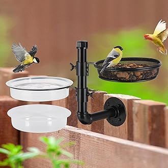 Urban Deco Wall Mounted Bird Feeder With Detachable Tray and 2 Water Bowls for Balcony, Yard, Fence, and Tree - Black