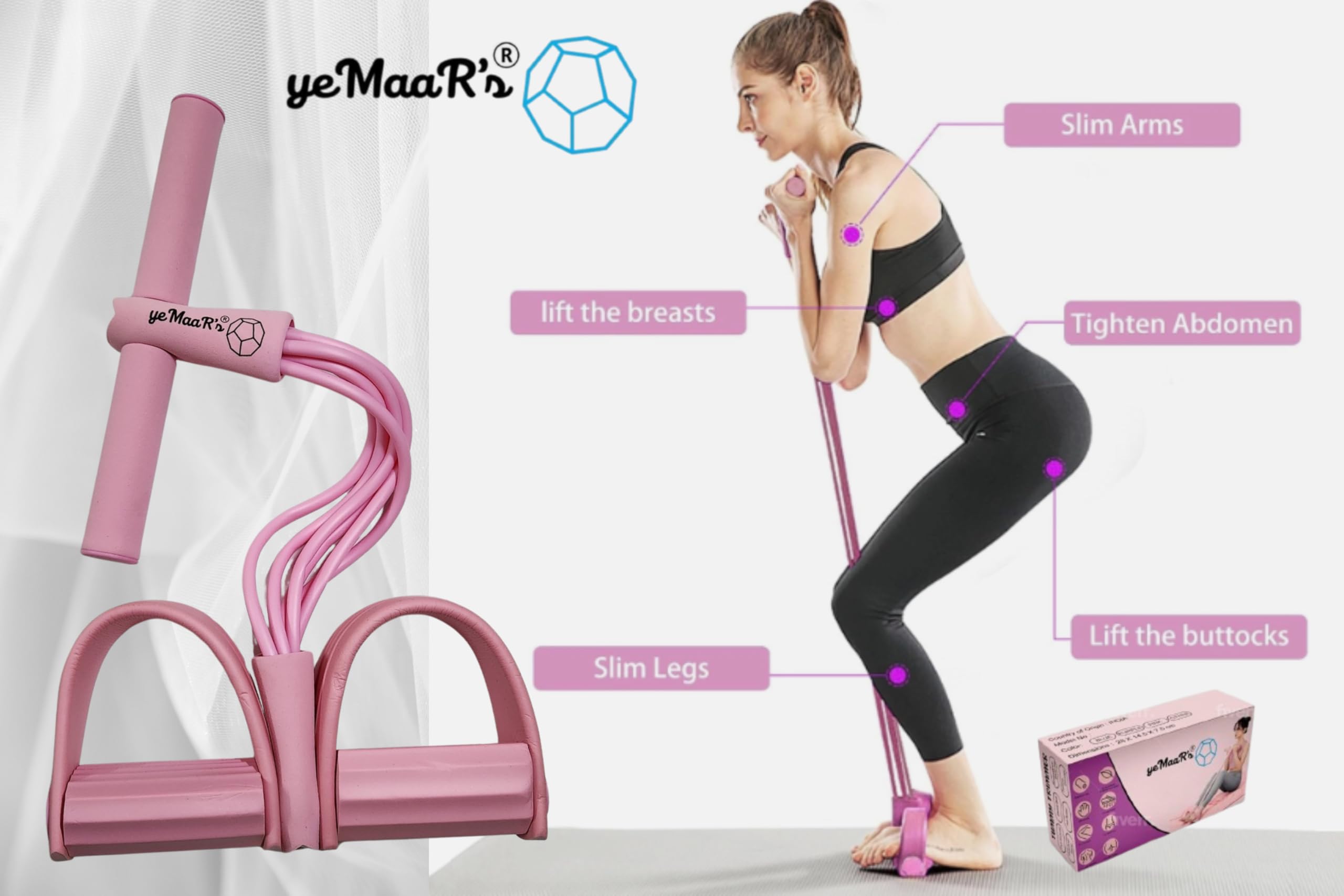 yeMaaR's Natural Rubber Tension Rope 6 Tube Elastic Yoga Pedal Puller Fitness Equipment Abdomen Waist Stretching Slimming Tummy Trimmer Home Gym Leg Excercise Full Body Exercise for Men and Women 2