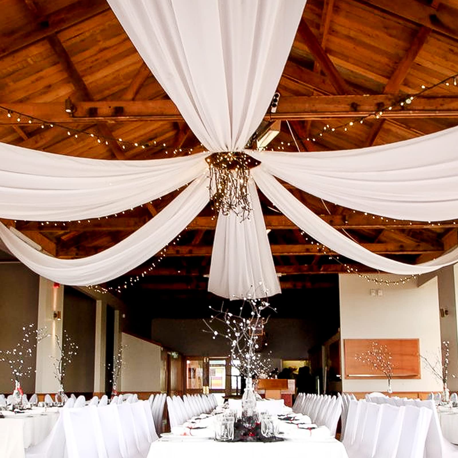 Amazon.com: 6 Panels White Ceiling Drapes for Wedding Ceiling Drapes ...