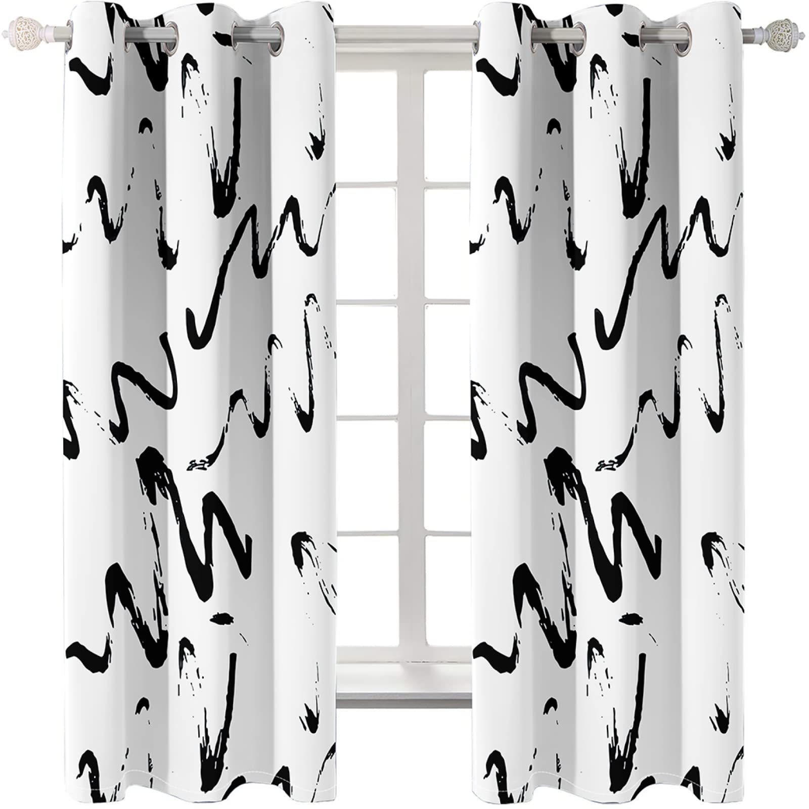 Rideau Occultant, Motif Abstrait Noir et Blanc - Rideaux Thermiques Imprimé pour Salon Chambre Fenetre, Lot de 2 Rideaux et Draperies Intérieurs à Oeillets, 140x240 cm (L x H)