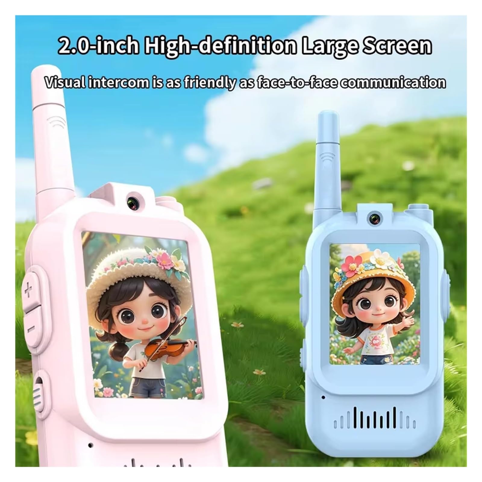Walkie-Talkie con Video for niños con cámara y Pantalla, Compatible con Cambiador de Voz, de Largo Alcance, Ideal for cumpleaños de niños y niñas.(2pcspink)