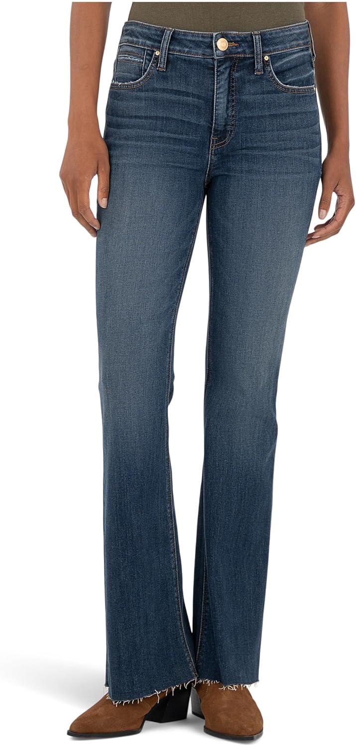 KUT from The Kloth Womens Stella High-Rise Fab Ab Flare W/Raw Hem