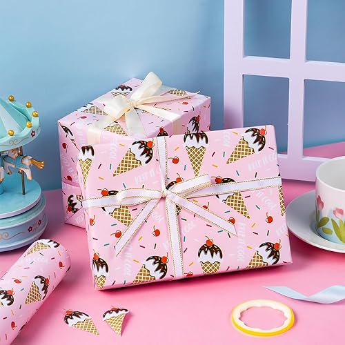 Miniatura 6 de WRAPAHOLIC Papel de regalo reversible, mini rollo, 17 pulgadas x 33 pies, diseño de helado para cumpleaños, vacaciones, fiestas, baby shower