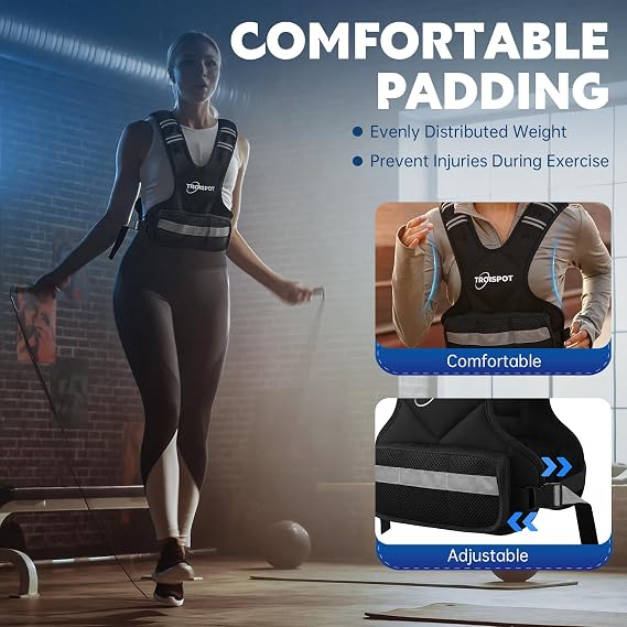Weighted Vest, 11-20LB Weight Vest with Reflective Stripe, Body Weight Vest with Back Mesh Pocket for For Women & Men, Home Gym & Outdoor Strength Training