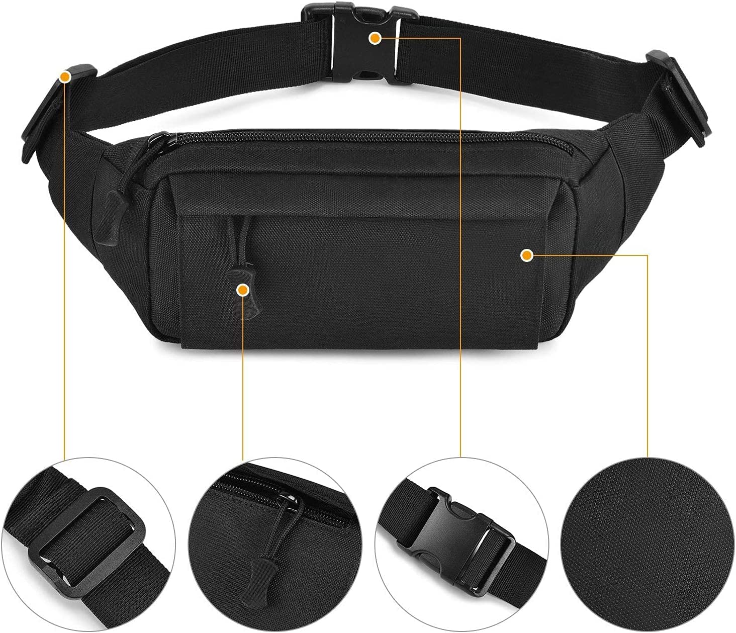 Riñonera táctica pequeña bolsa militar para dinero, bolsa de nailon WR para uso diario, viajes, senderismo, escalada, correr, Negro -, Cierre de cremallera 4
