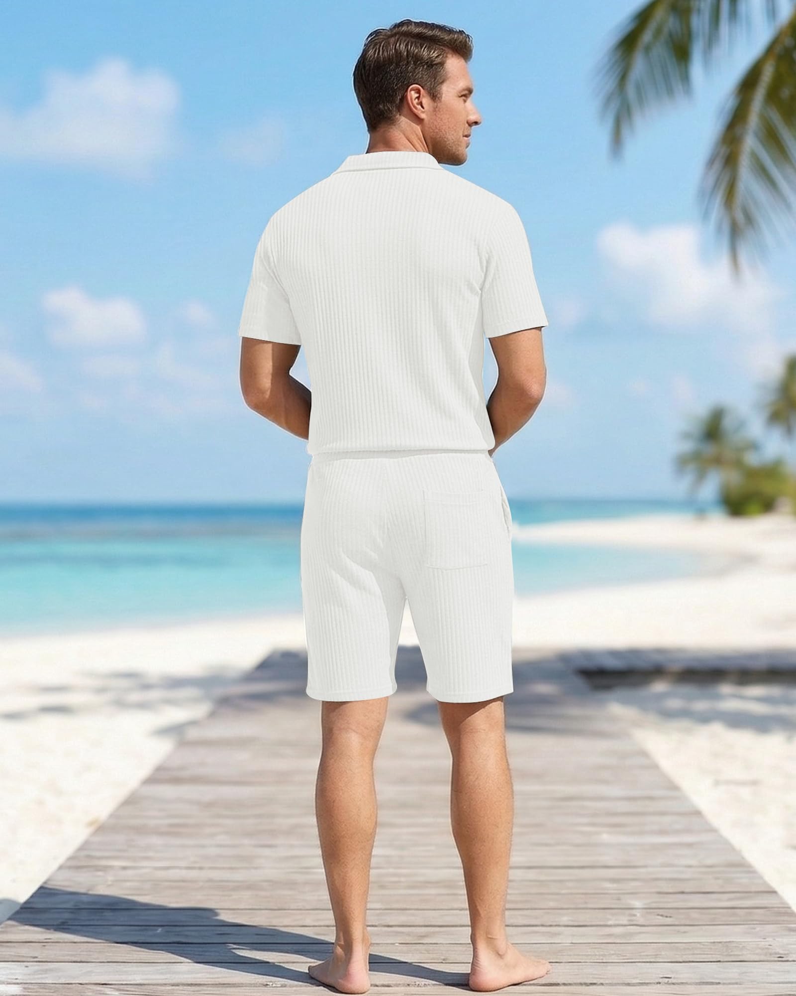 YAOHUOLE Vestito estivo da uomo, 2 pezzi, camicia e pantaloni, set da uomo, estivo, in lino