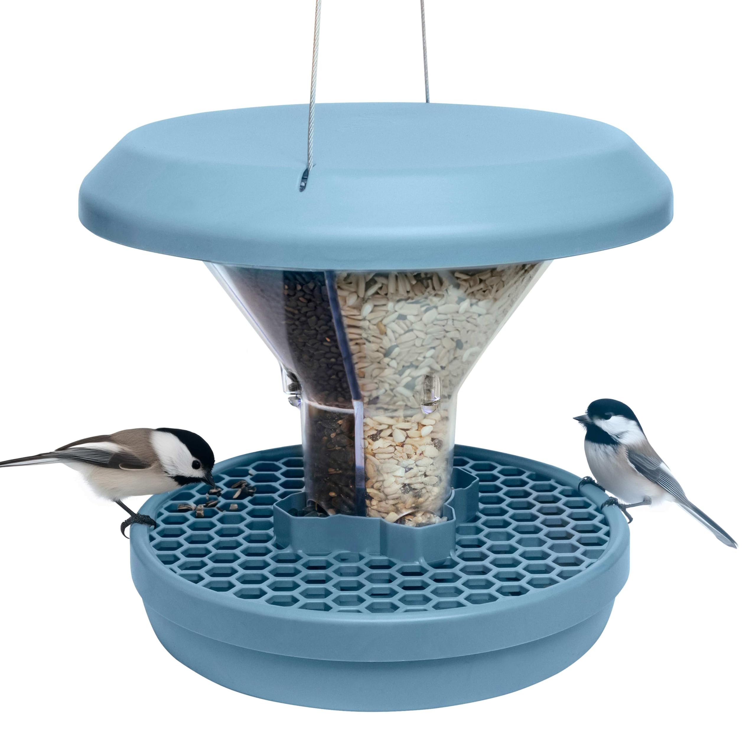 SWISSINNO Comedero para Pájaros Colgante – Davos Smart Birds - Dispensador con Bandeja - Tolva Segura contra Roedores - para Jardín y Balcón - Azul Claro