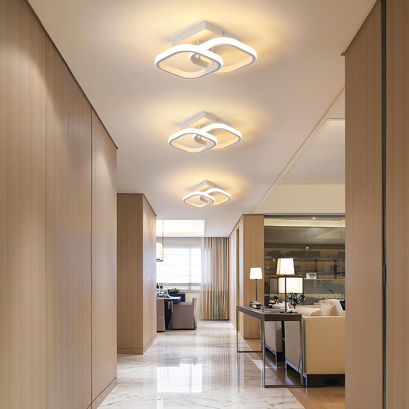 Comely 2 Packung LED Deckenleuchten Modern, 22W 2700LM Kleine Quadratische LED Deckenleuchte, Innenbeleuchtung für Schlafzimmer, Wohnzimmer, Gang, 3000k Warmes Licht, Weiß, 24cm