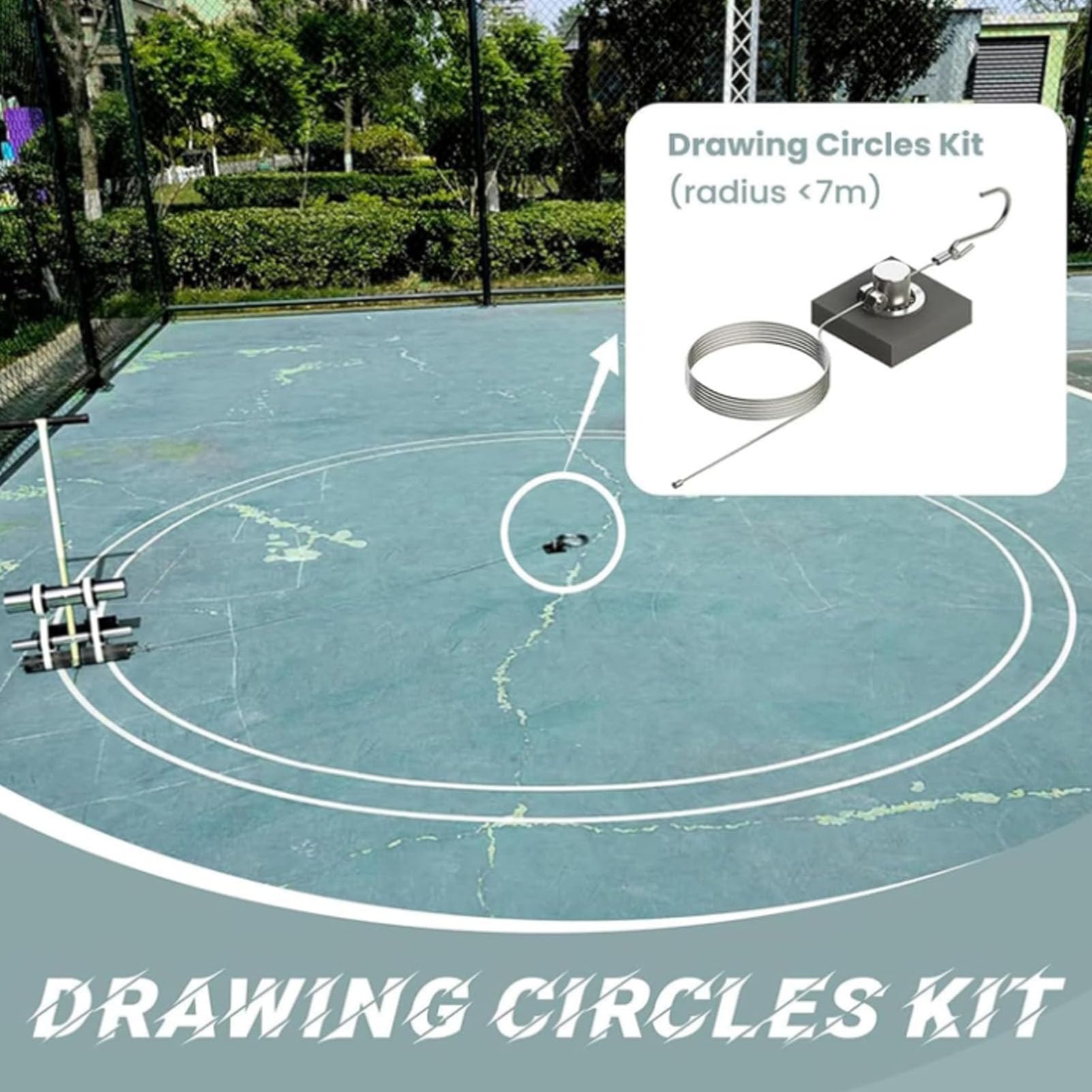 Machine à coller le ruban adhésif - Applicateur de sol à pousser à la main avec distance réglable de 4 à 28 cm, parfait pour les terrains d'asphalte, béton et de basket-ball, comprend un kit de cercle