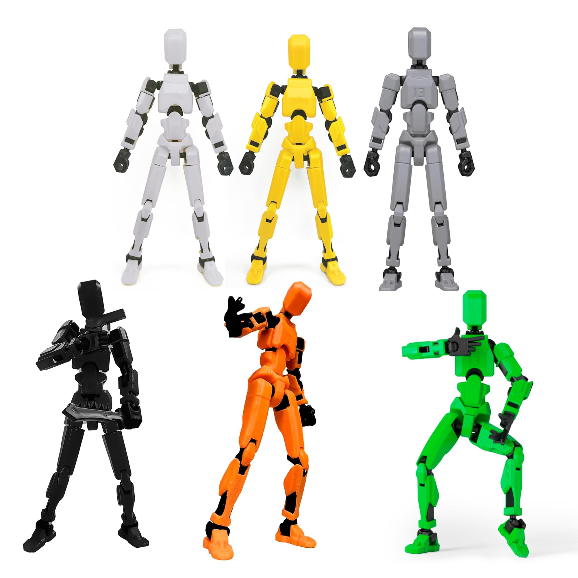KINETIKITCH Titan Action Figure Set, T13 Printed Lucky Nova 13 Action Figure, Robot Action Figure, 3D Printed Multi-Jointed Action Figures Dummy Robot 13 (Pack of 6 Colors)