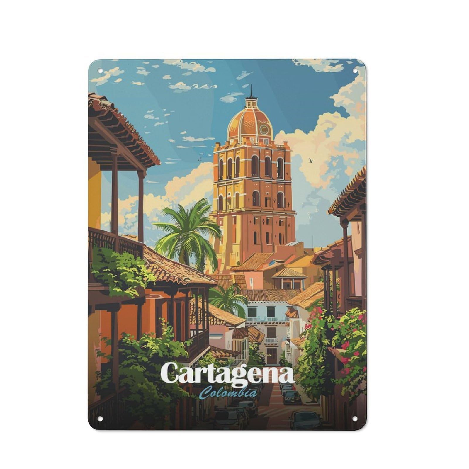 Junmoney Cartagena Colombia Travel Tin Wall Plaque 40X30cm With For Home Bar Wall, For Kitchen And Home Bar Decor, For Home Office And Studio Walls