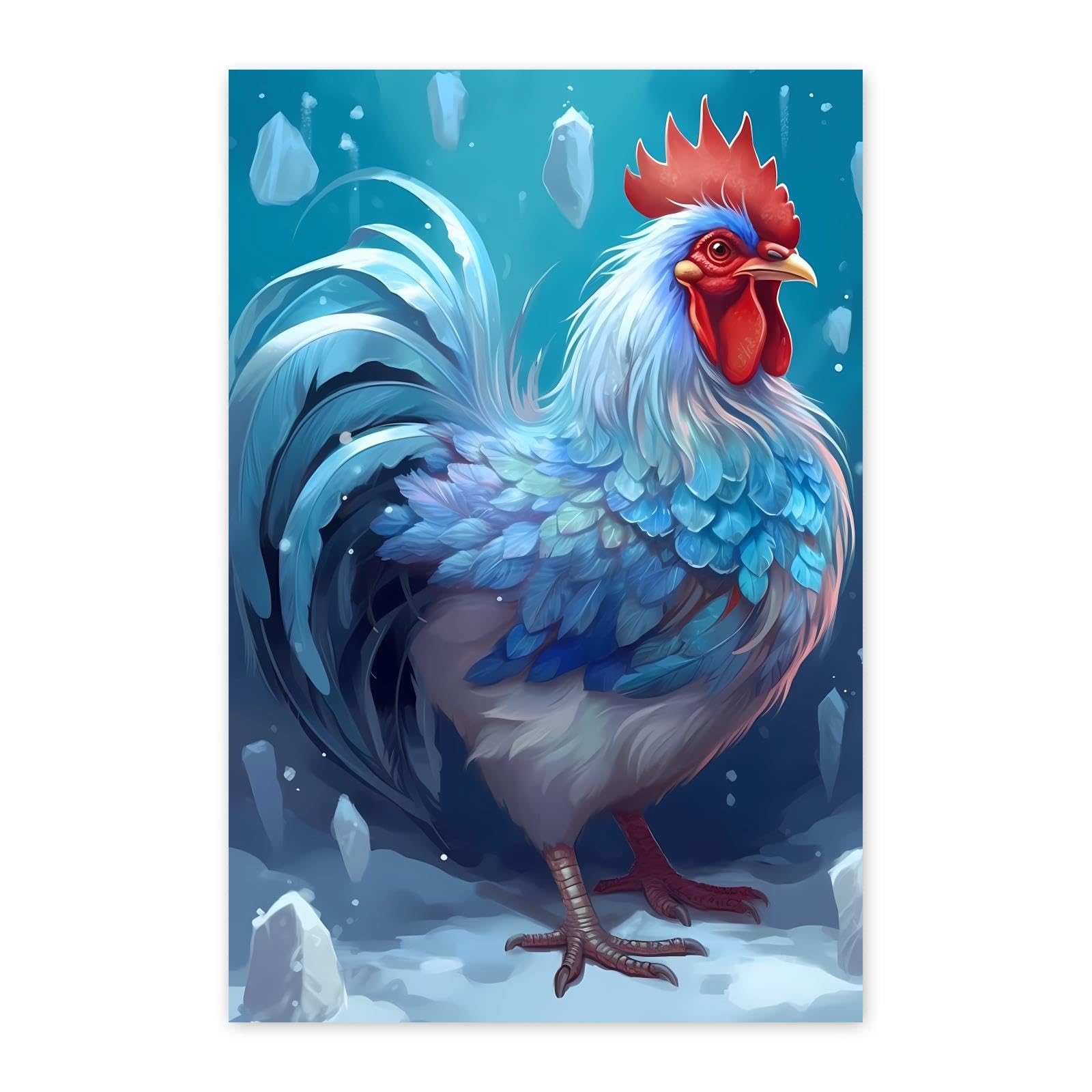 Worihut DIY 5D Snow Day Rooster Diamond Painting Kit for Adults, Round Full Diamond Art Kit, Chicken Diamond Painting Art Painting Crafts Home Wall