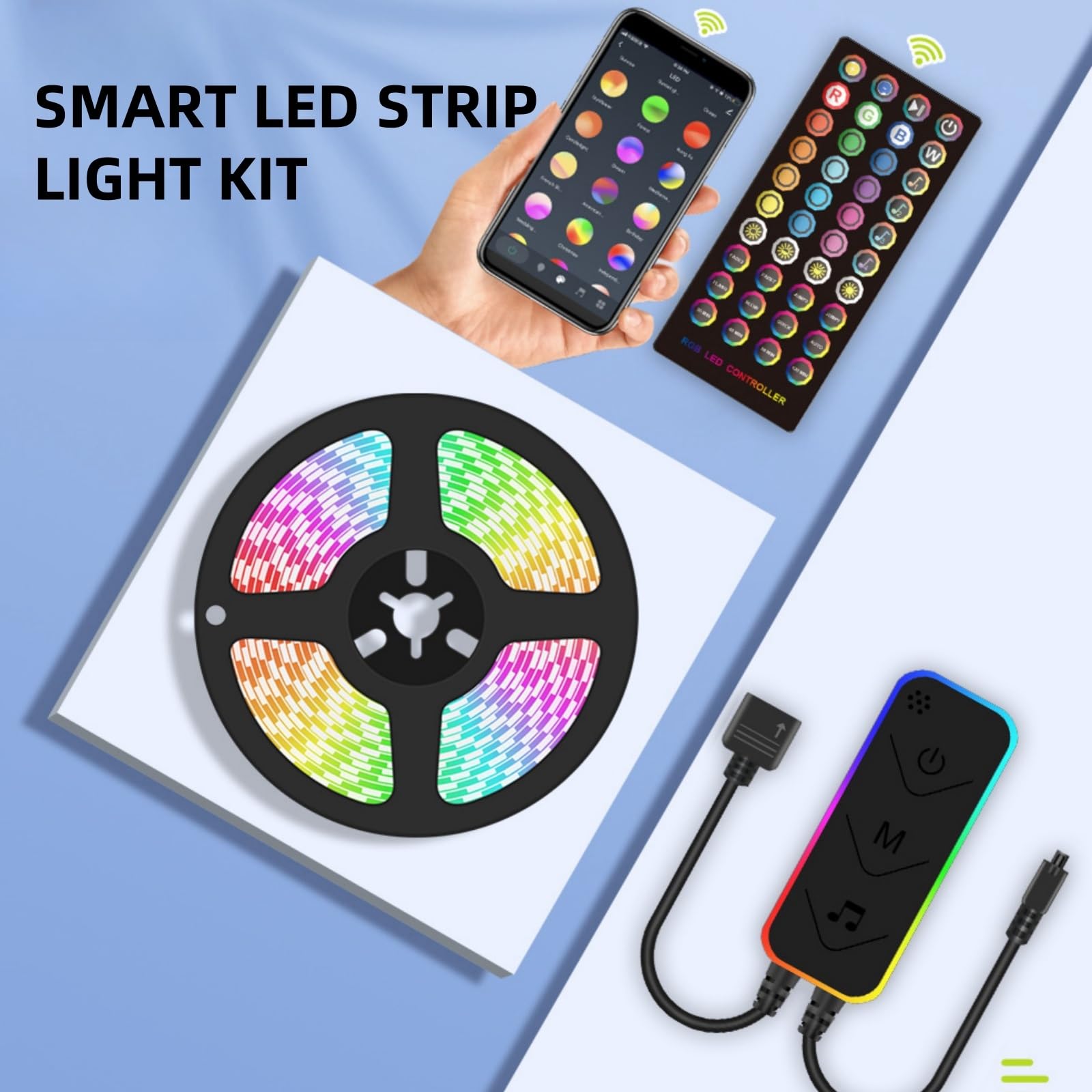 Kit di Strisce Luminose Intelligenti per TV a LED, retroilluminazione sincronizzata con Lo Schermo, Striscia Luminosa Wi-Fi, 24 Tasti, Kit Wi-Fi, 5-20 m, Controllo vocale colorato,