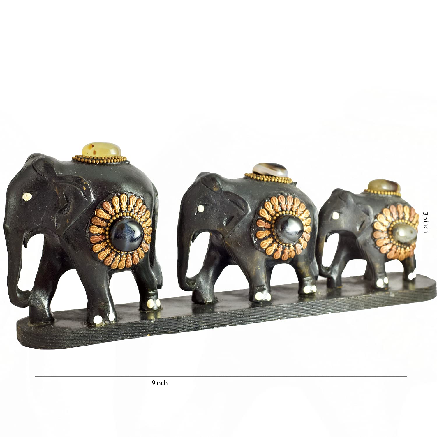 Indian Collectible - Juego de 3 figuras decorativas de madera hechas a mano con base de madera para el hogar, estatua de puerta de bienvenida (negro) (9 x 1.5 x 3.5 pulgadas)