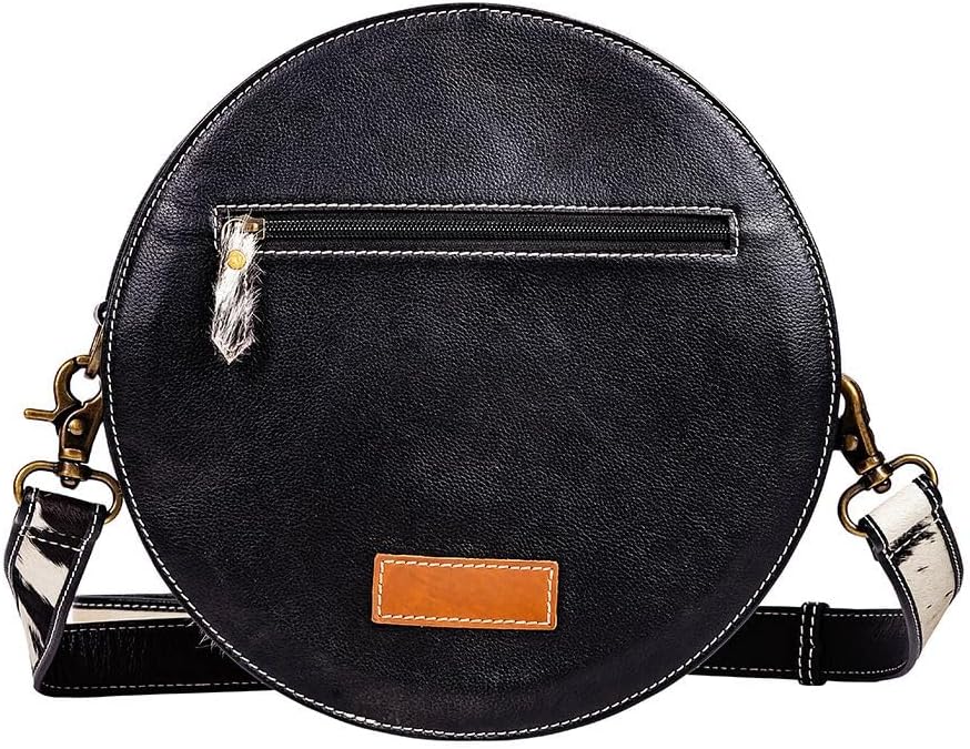 Myra Bag Round Bag for Women - Western Upcycled Leather Shoulder Bag Ebony