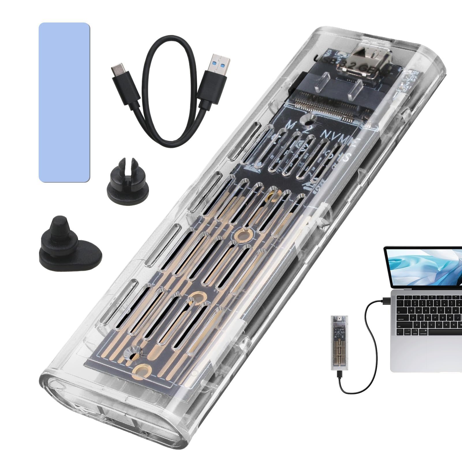 Carcasa Disco Duro SSD Adaptador M2 NVMe USB Carcasa SSD PCIe NVMe Disco Duro 10Gbps USB3.1 Gen2 Caja Disco Duro Lector para 2230/2242/2260/2280 NV-Me y S-ATA M-Key / B + M Key con Cable USB