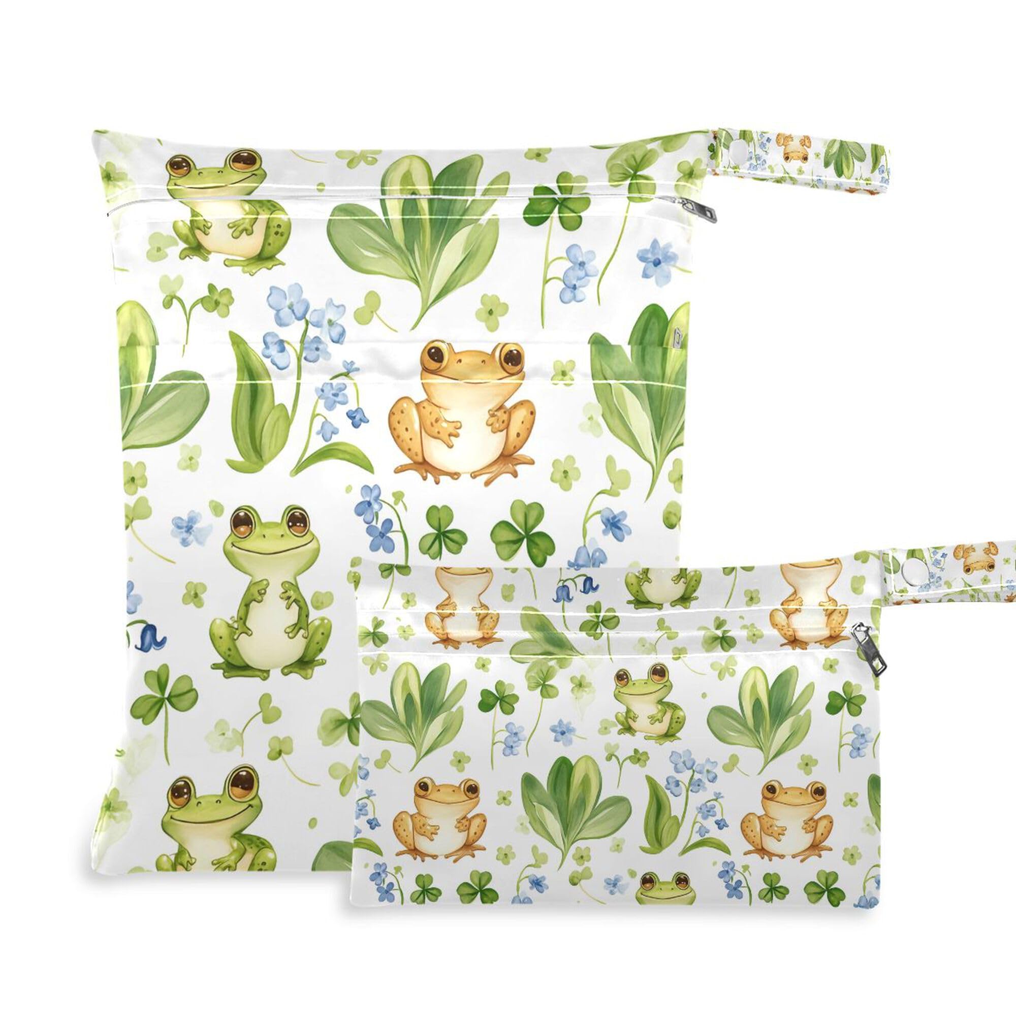 PYBUG Cute Frogs Wet Dry Bags Sets Waterproof Reusable with Two Zippered Pocket for Diaper,Swimsuit,Gym Clothes,2 Pack