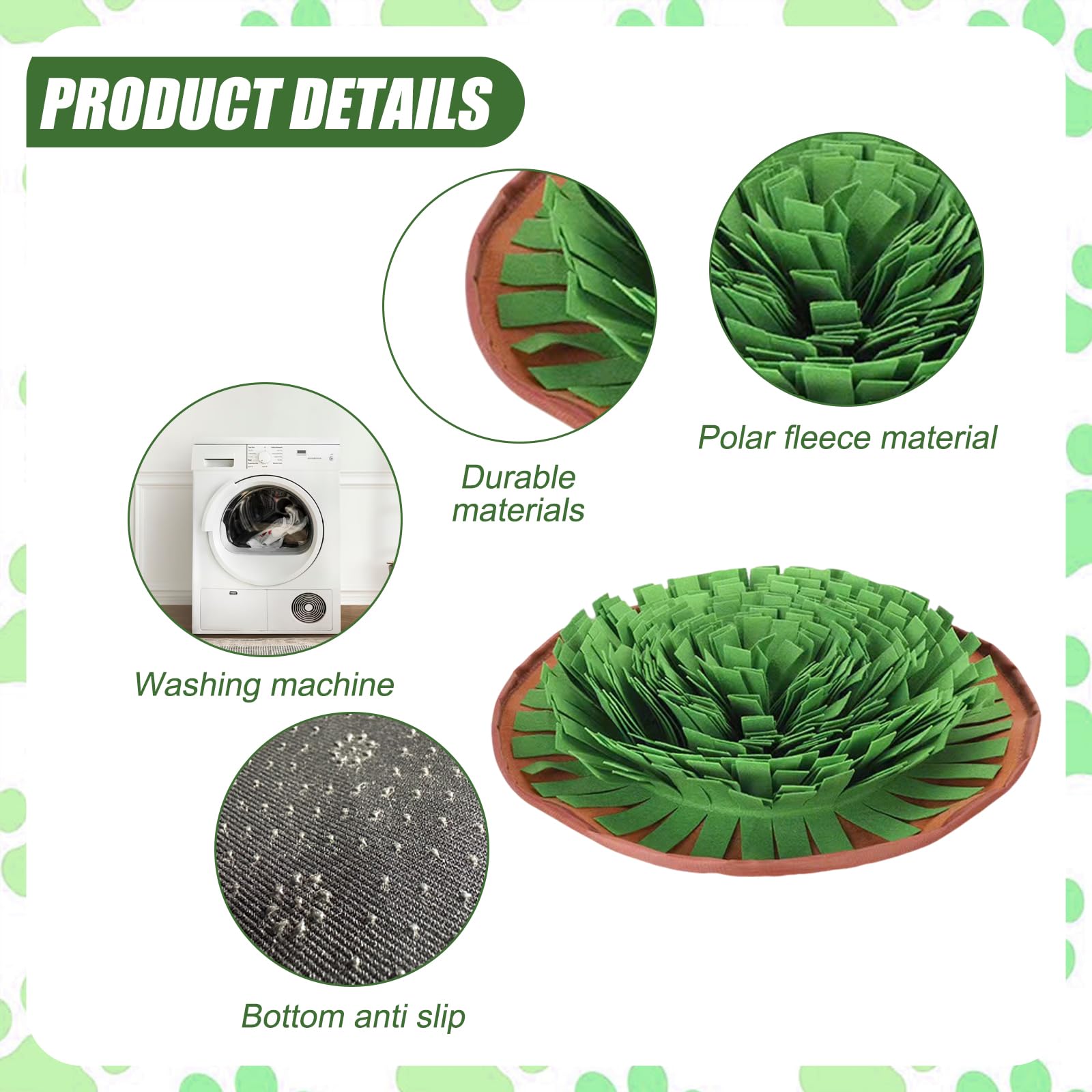 Embhlitfe Snuffle Mat for Dogs Pet Treats Feeding Mat Lick Mat for Cats Puppy Slow Feeding Training Mat Interactive Feeding Game Machine Washable Dog Mat for Boredom and Mental Stimulation (Green) - Image 3
