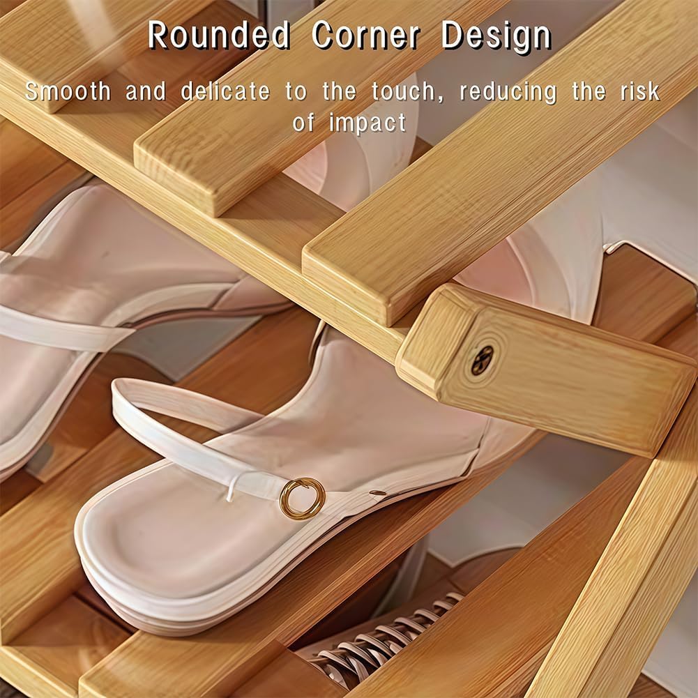 The 9-Tier No-Assembly Bamboo Rack, Foldable 9 Tier Bamboo Shoe Rack, Foldable Accordion Corner Shoe Shelf for Tiny Closets, Narrow hallways, or Cozy Apartments (Brown,3nd Floor)