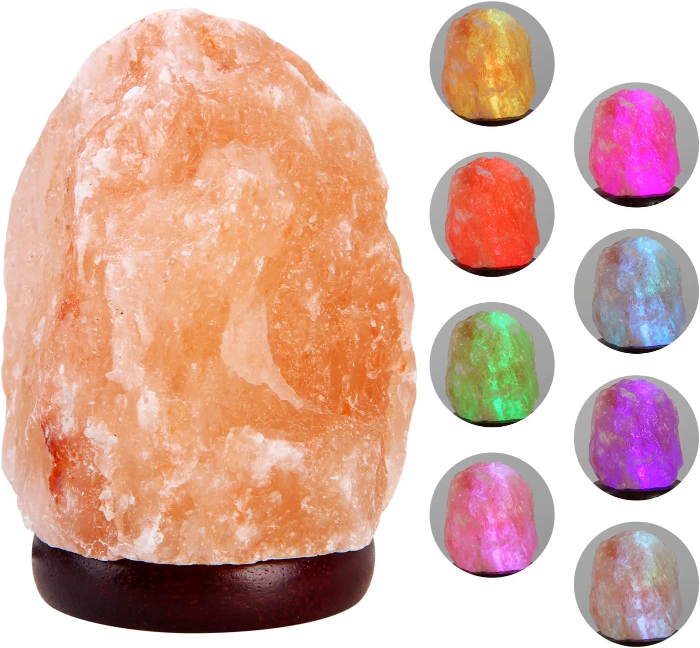 pursalt Himalayan Salt Lamp Night Light, 8 Colors Changing USB Salt Rock Lamp, Mini Small Salt Lamp with Natural Crystal Pink Salt Rock, LED Bulb and Hand Carved Taly Wood Base(1.8lbs & 5.5 inches)