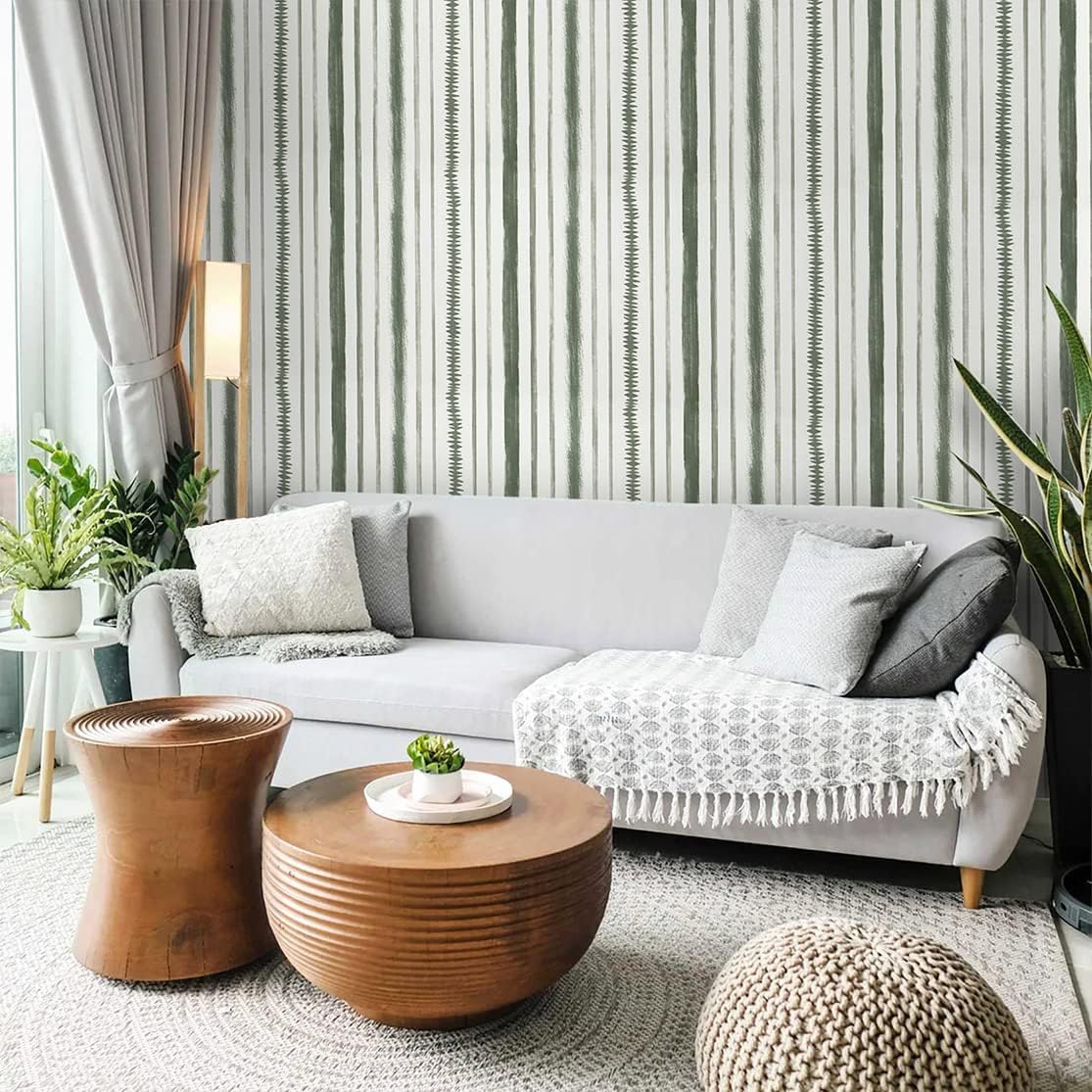 Timeet Peel and Stick Wallpaper Dark Green and White Contact Paper 17.3"×393.7" Line Stripe Wallpaper Removable Self Adhesive Wall Paper for Bedroom Bathroom Decor