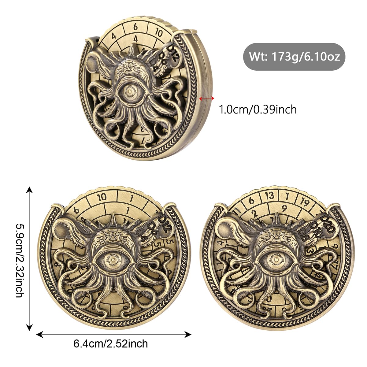 DND Wheel Dice Spiner, Fingertip Gyro, 7-in-1 Cyclops Octopus Metal D&D Dice, DND Starter Set, Roulette Dice Spinner - Image 4