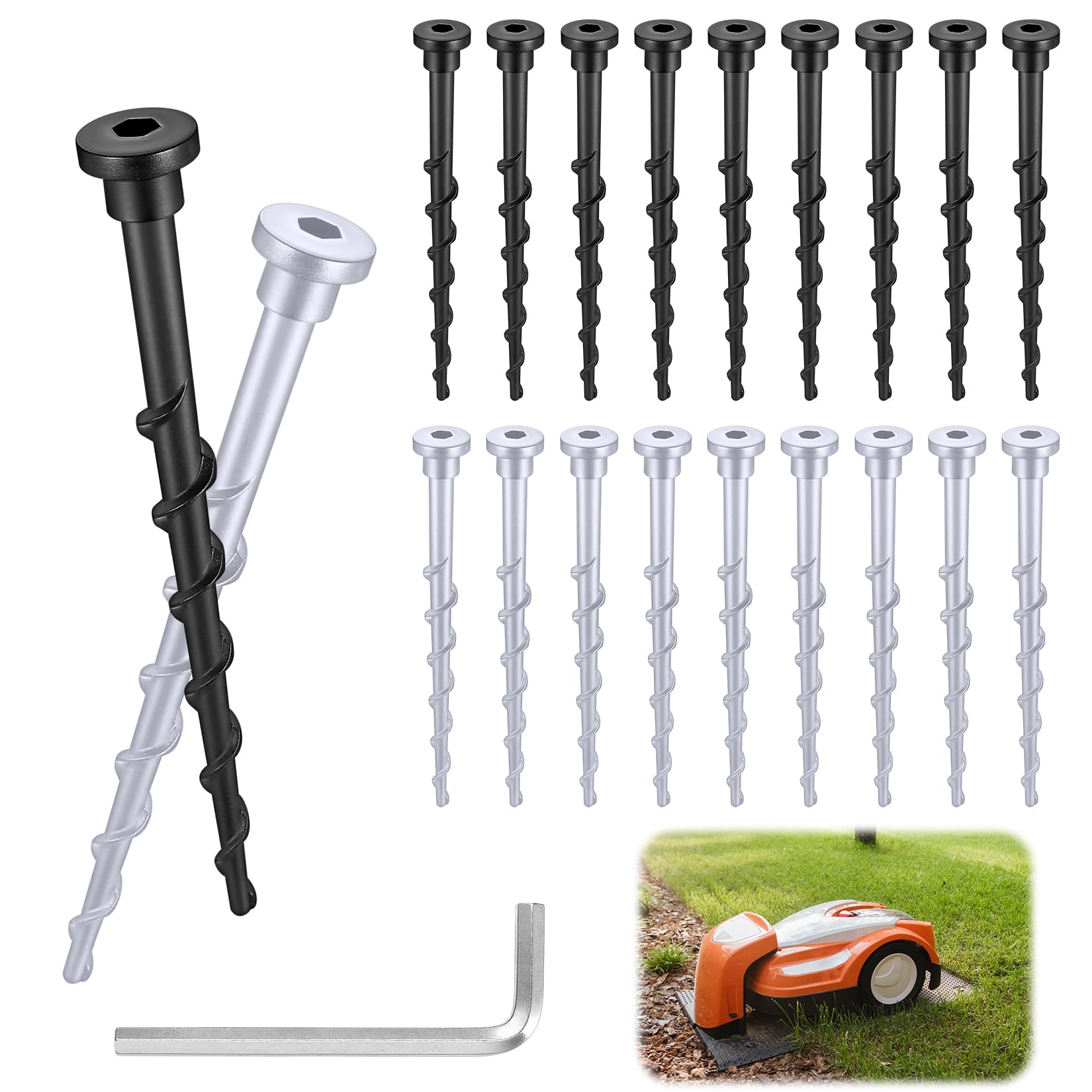20 Pcs Lawn Mower Charging Station Screws Compatible with 105 305 308 Garden Ground Screws for Secure Ground Installation & Fixing Charging Station, 14cm Length/Black