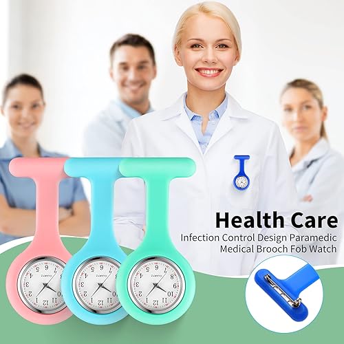 Miniatura 5 de Kenning Paquete de 15 relojes de enfermera con clip para mujeres y hombres, reloj de silicona con solapa de bolsillo, estetoscopio con segunda mano