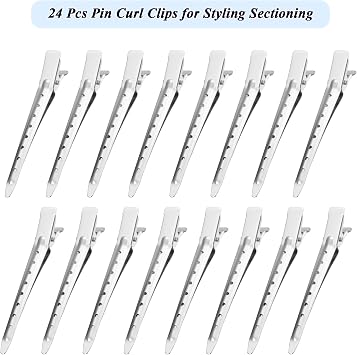Gingbiss 24 Pcs Pin Curl Clips, 3.5 Inch Duck Billed Hair Clips for Styling Sectioning, Metal Hairdressing for Women, Alligator Clips for Roller, Salon, Bows DIY, Silver