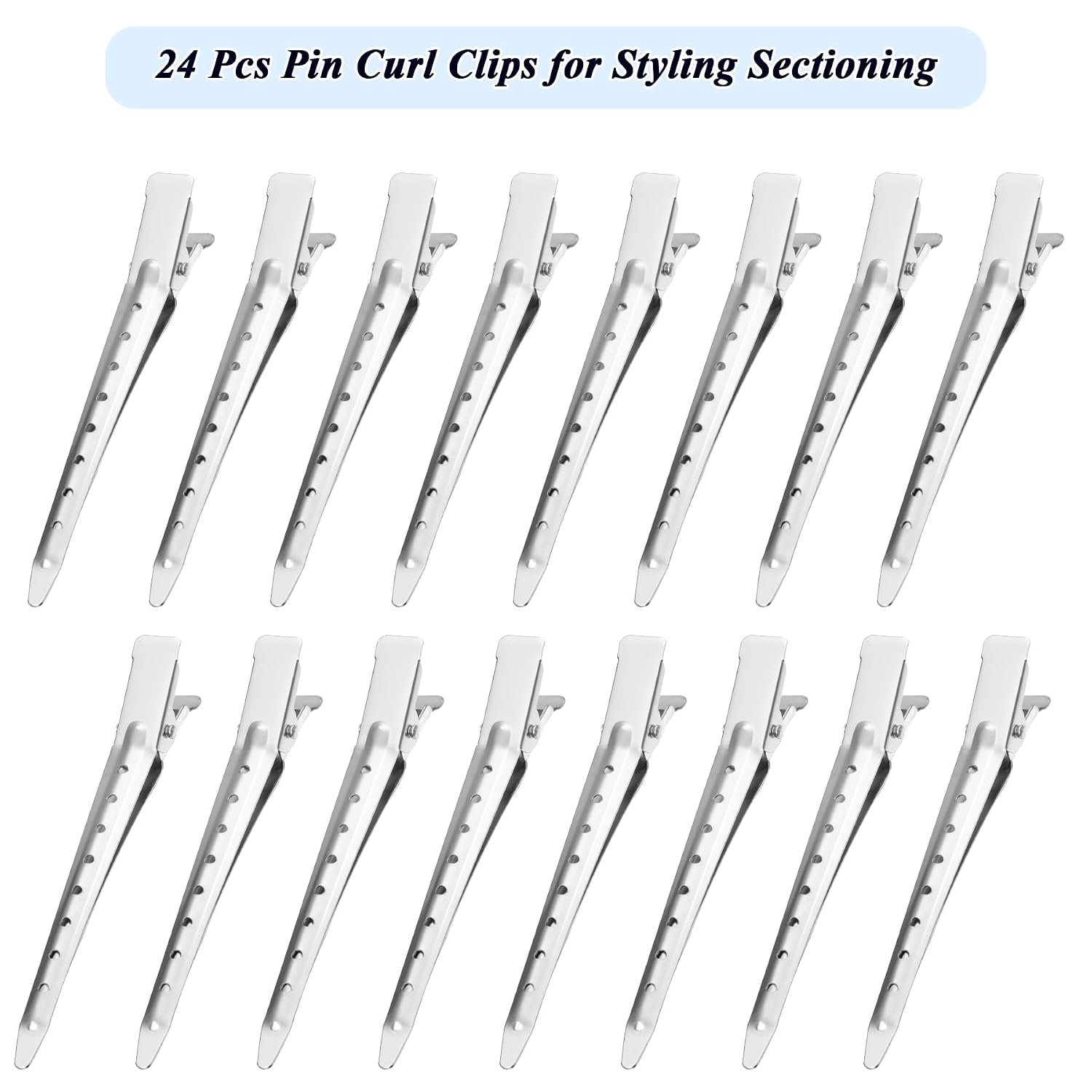 Gingbiss 24 Pcs Duck Billed Hair Clips for Styling Sectioning, 3.5 inch Metal Alligator Hair Clips for Women, Pin Curl Clips for Hair Roller,Salon,Bows DIY, Silver