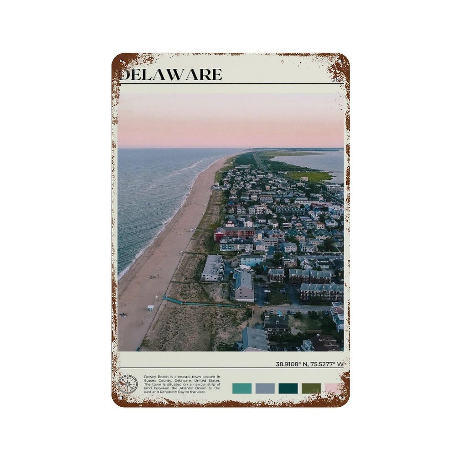 xiaoxiaoshen Real Photo Delaware Decor USA Wall Decor Art Metal Tin Poster Modern Home Decor Art Home Bar Shop Decorations Vintage Sign 30x20cm
