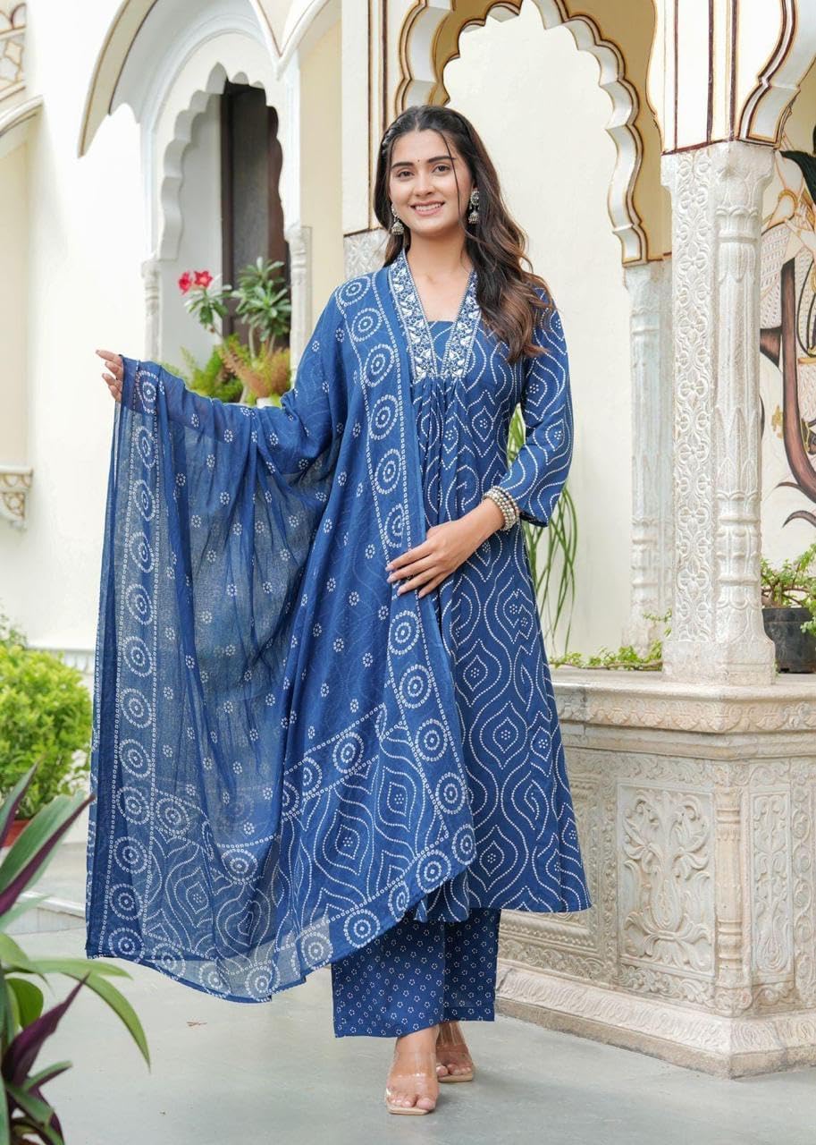 Cotton Anarkali Indian Kurti For Women Summer Dress Kurta Pant With Dupatta Set