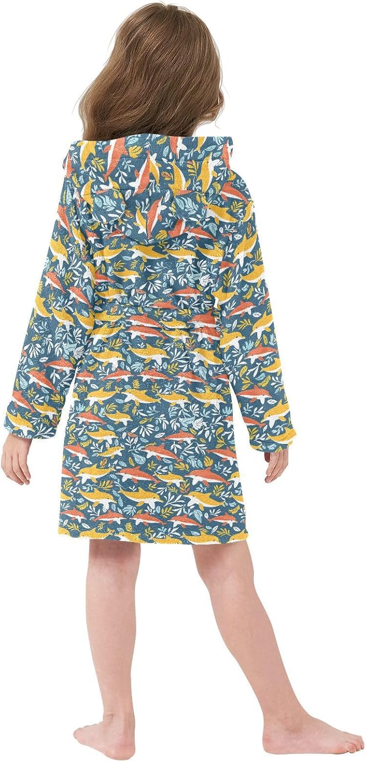 senya Orange Whale Toddler Hooded Bathrobe Kids Soft Plush Bath Towel Robes for Boys Girls 2-12 Years