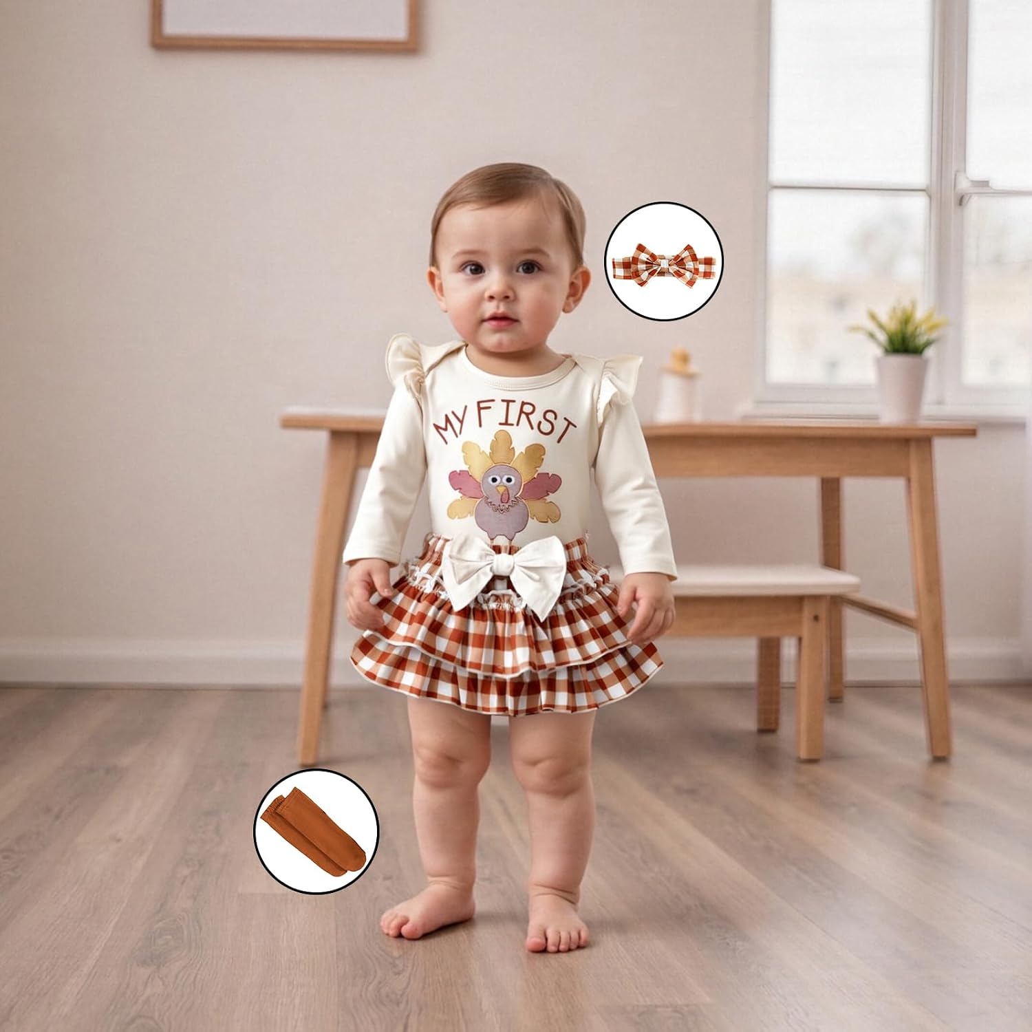 Yuemengxuan My First 4th of July Baby Girl Outfit Letter Flag Short Sleeve Romper Shorts Layered Skirt Headband 3Pcs Set