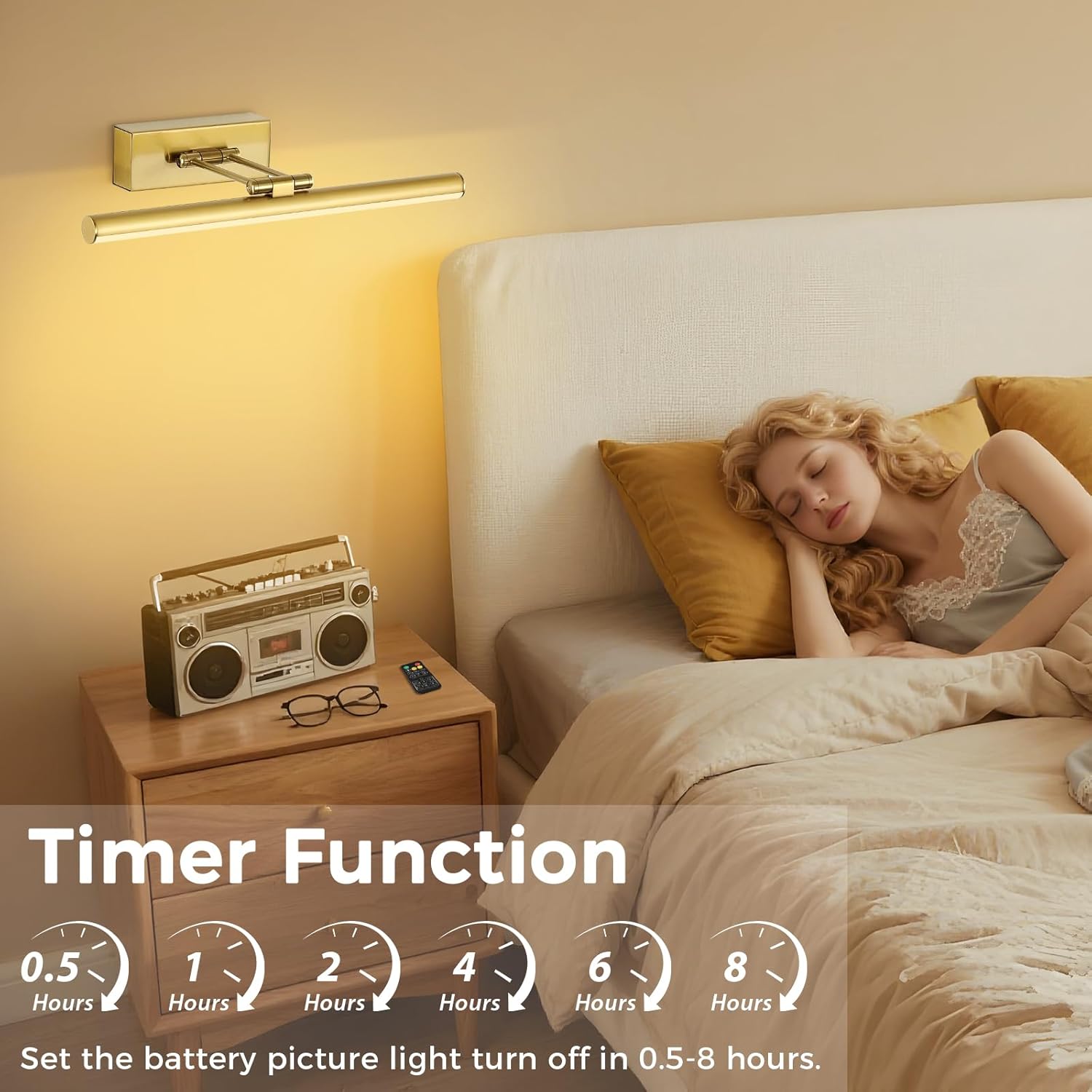 JUSHENG Picture Lights for Wall Battery Operated, Brass 3CCT Dimmable Gallery Light with Detachable Battery and Timer, Rechargeable Picture Lighting for Paintings, Canvas, Portraits 15.35 inch 3W