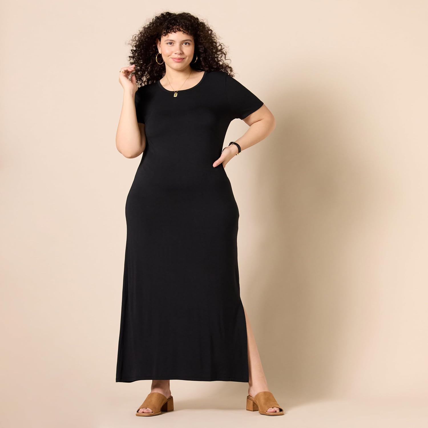 Amazon Essentials Women's Jersey Standard-Fit Short-Sleeve Crewneck Side Slit Maxi Dress (Previously Daily Ritual) - Image 6