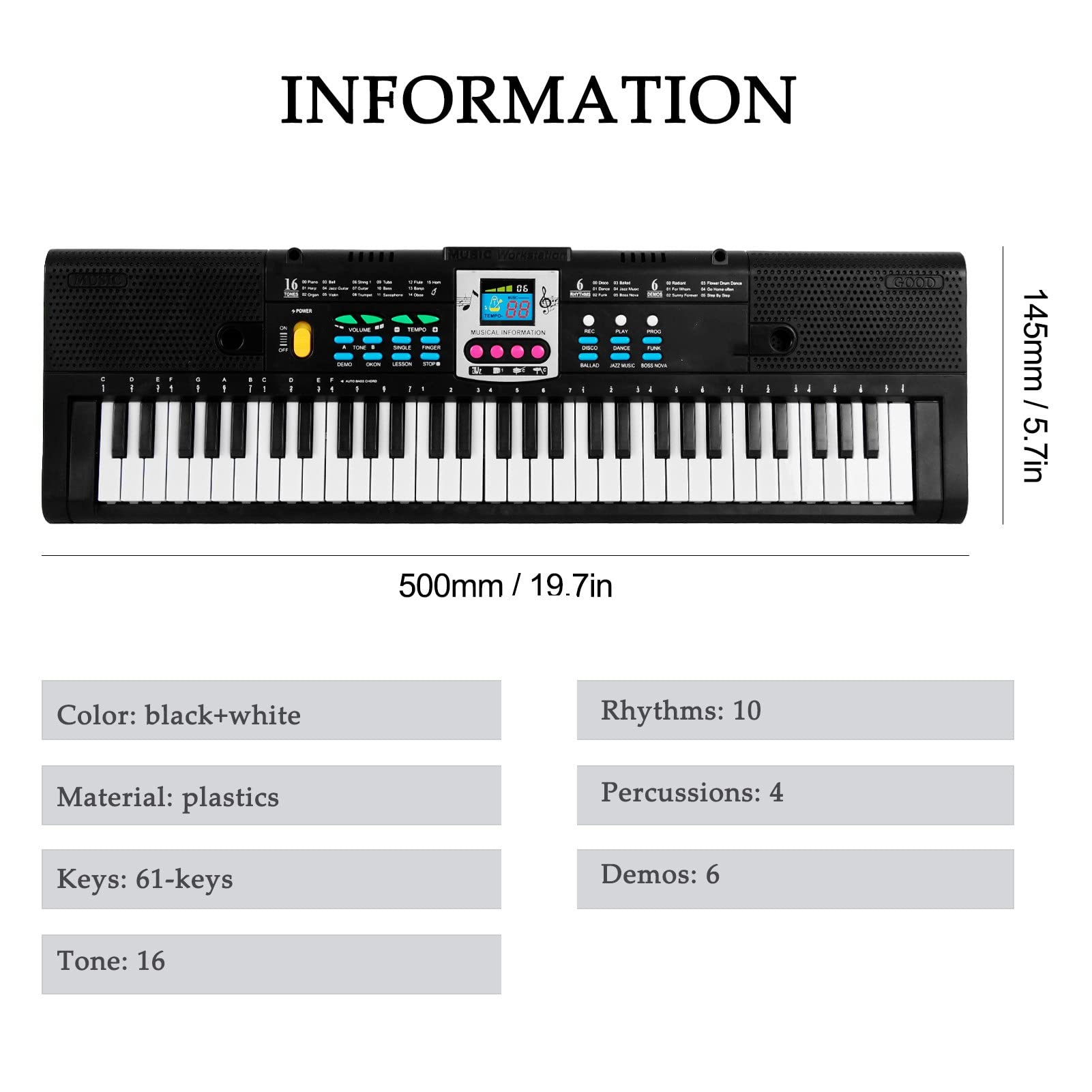Tastiera Musicale 61 Chiavi Piano Digitale Musica Elettronica Tastiera Elettronica Piano Elettrico Multifunzionale per Studente di Pianoforte