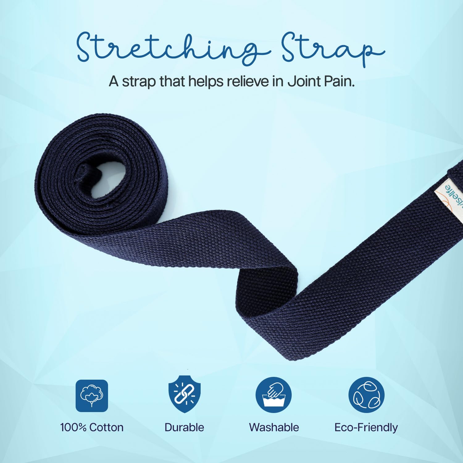 WiseLife Yoga Stretch Belt/Strap | Best for Daily Stretching, Yoga, Pilates, Physical Therapy, Fitness | 8 Feet Premium Cotton Strech Band (Navy Blue 8ft) 3